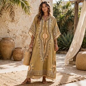 Hatari Imports African Dashiki Kaftan Dress Made in Kenya 100% Cotton Boho Artis